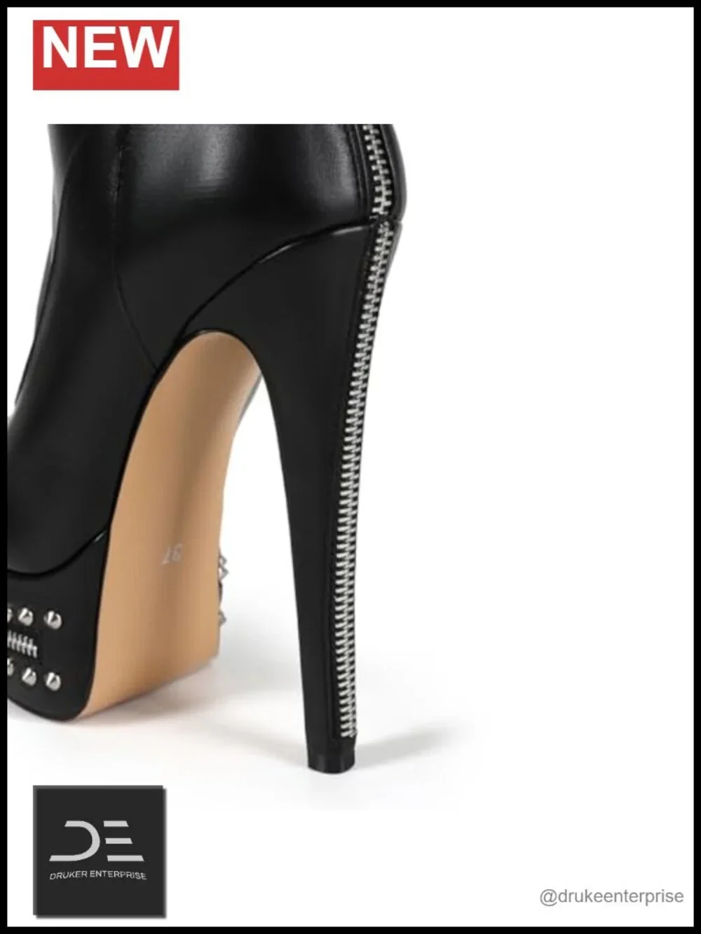 Over Knee Stiletto Platform Boots Faux Leather Studded Zipper Thigh High